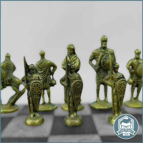 Vintage Cast Metal Medieval Chess Set, Including Board!!!