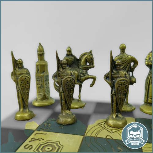 Vintage Cast Metal Medieval Chess Set, Including Board!!!