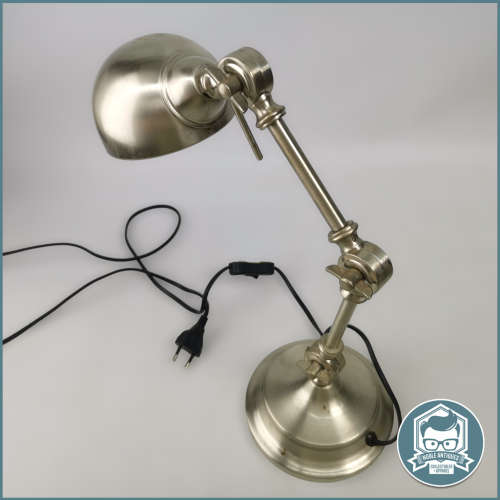 Adjustable Table Satin Chrome Bankers Lamp - Working, Bulb Required!!!