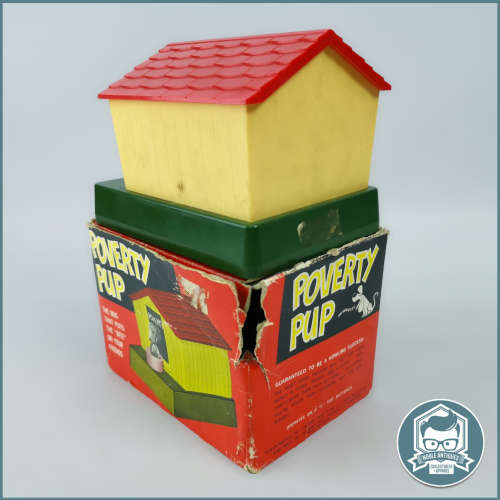 Original Boxed Vintage 1966 Poverty Pup Toy Savings Bank Made by Poynter Products, Cincinnati!!!