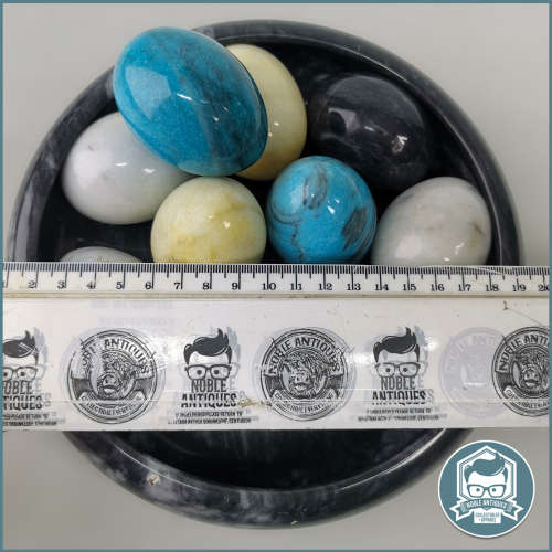 Egg Shaped Marble and Polished Gemstone Collection in Black Marble Bowl!!!