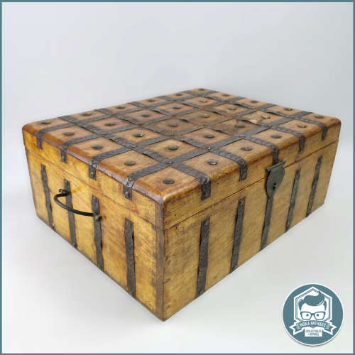 Large Hand Crafted Oak and Iron Banded Treasure Chest!!! 45cm Wide!!!