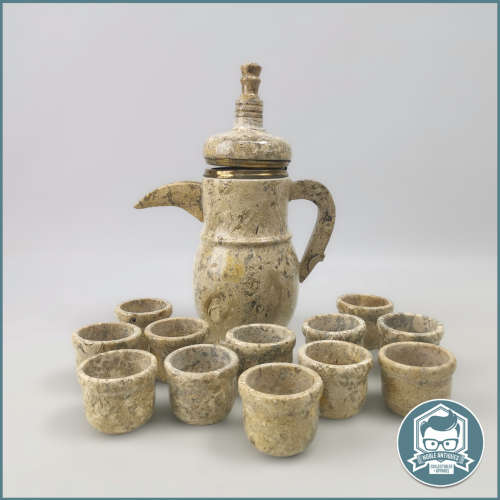 Spectacular!!! Turkish Fossil Marble 13 Piece Coffee Set!!!
