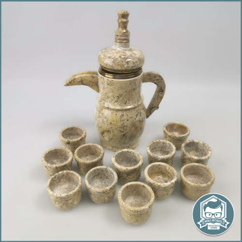 Spectacular!!! Turkish Fossil Marble 13 Piece Coffee Set!!!