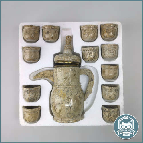 Spectacular!!! Turkish Fossil Marble 13 Piece Coffee Set!!!