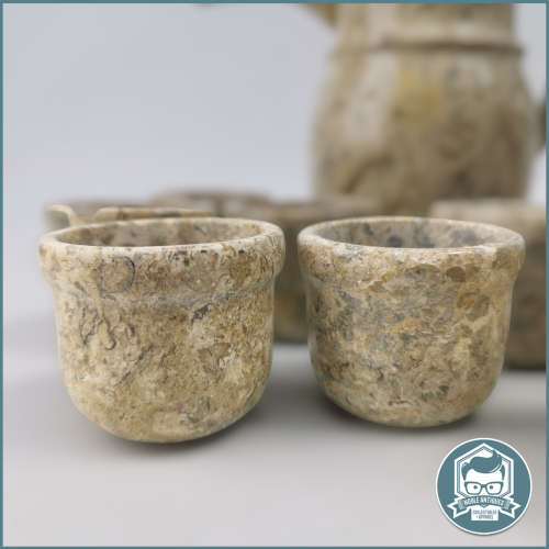 Spectacular!!! Turkish Fossil Marble 13 Piece Coffee Set!!!