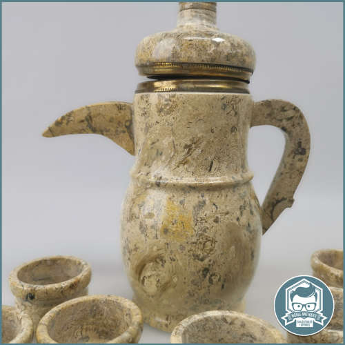 Spectacular!!! Turkish Fossil Marble 13 Piece Coffee Set!!!