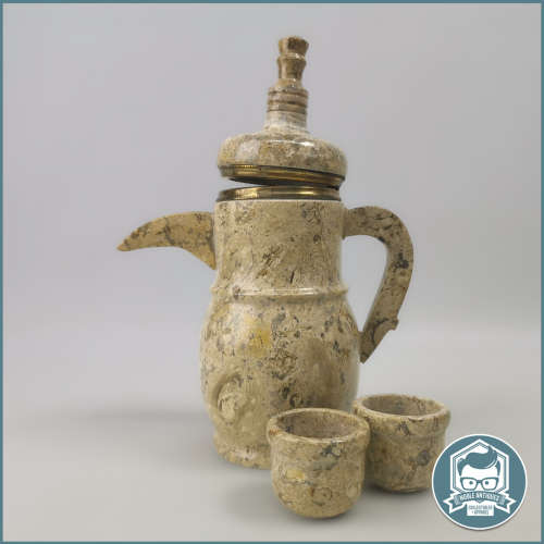 Spectacular!!! Turkish Fossil Marble 13 Piece Coffee Set!!!
