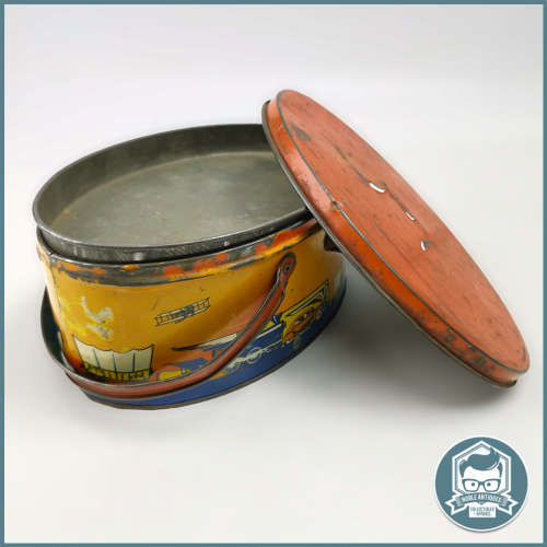 Vintage 1940`s Ohio Art Red Transportation Oval Lithographed Tin Lunch Box!!!