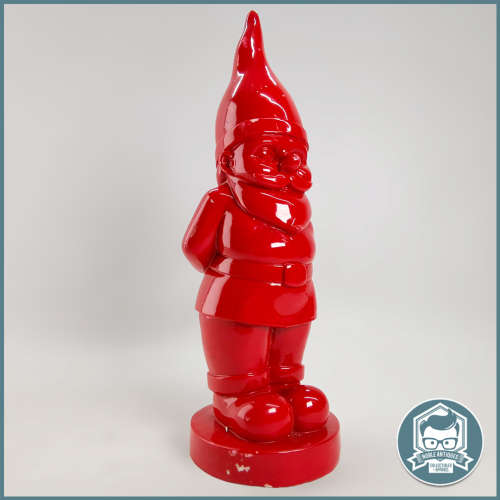 Large Vintage Gloss Red Resin Gnome Savings Bank!!!