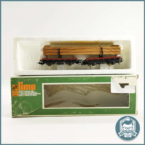 Vintage Original Boxed Never Used LIMA HO Scale Twin Bolster wagon with wood planks load !!!