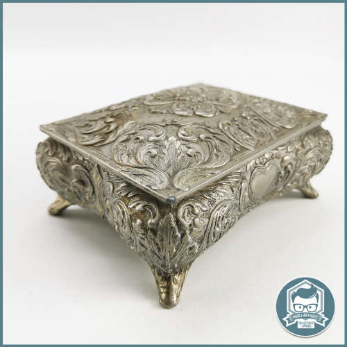 Highly Decorative Vintage Silver Plate Jewelry Box!!!
