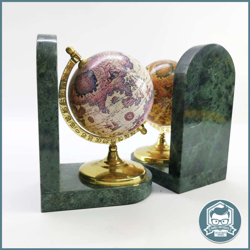 Globe Bookends with Ancient Maps Brass Stand and Marble Base!!!