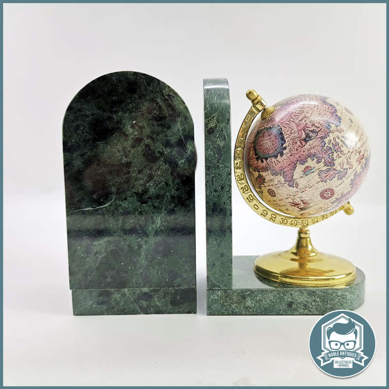 Globe Bookends with Ancient Maps Brass Stand and Marble Base!!!
