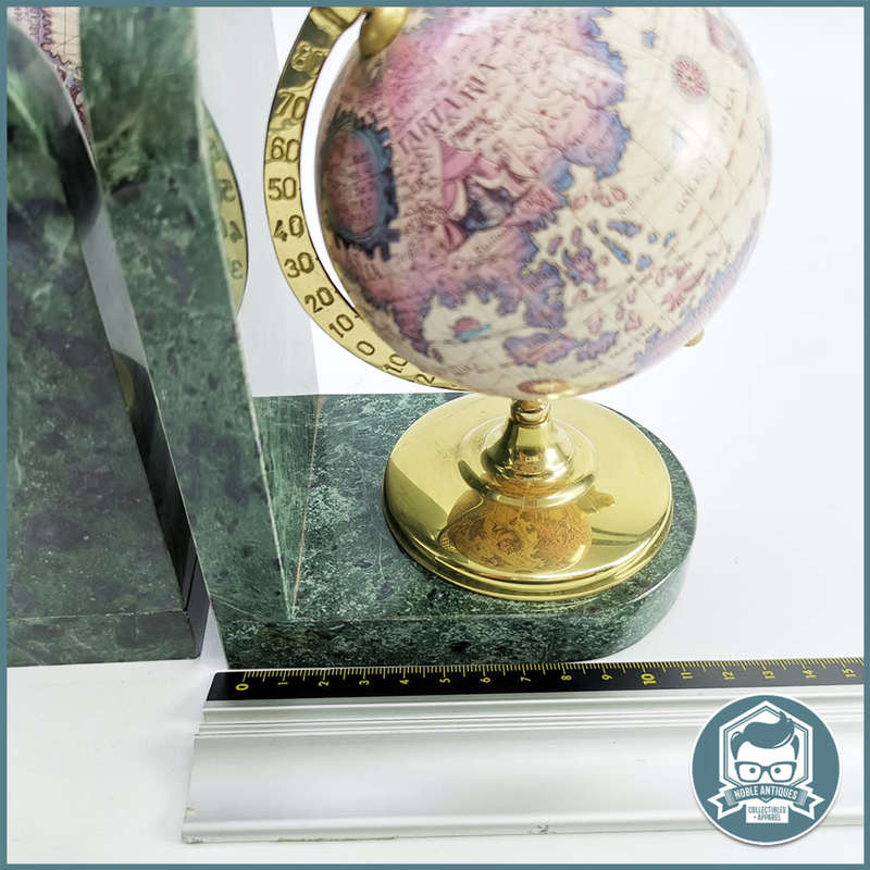 Globe Bookends with Ancient Maps Brass Stand and Marble Base!!!