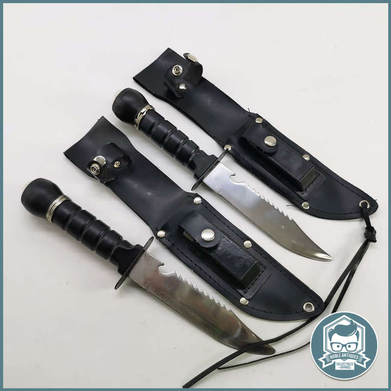 Two Vintage Rambo Style Survival Knife Kit w/sheath Black/ Chrome!!!  Bid for Both!!!