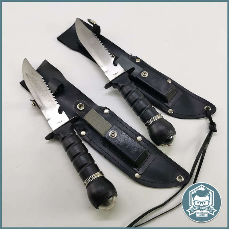 Two Vintage Rambo Style Survival Knife Kit w/sheath Black/ Chrome!!!  Bid for Both!!!