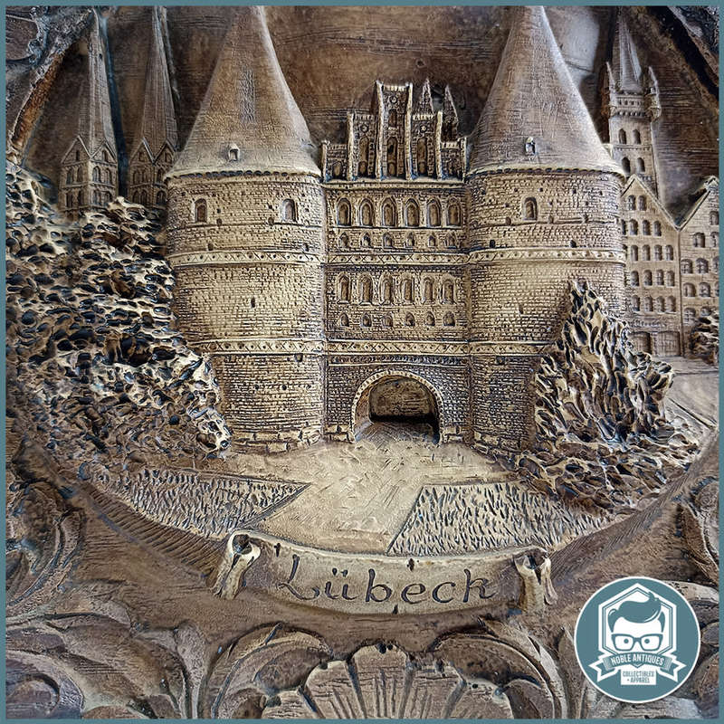 Highly Detailed Vintage German Wall Plaque `Lübeck` - Cast Material, Wood Finish!!!