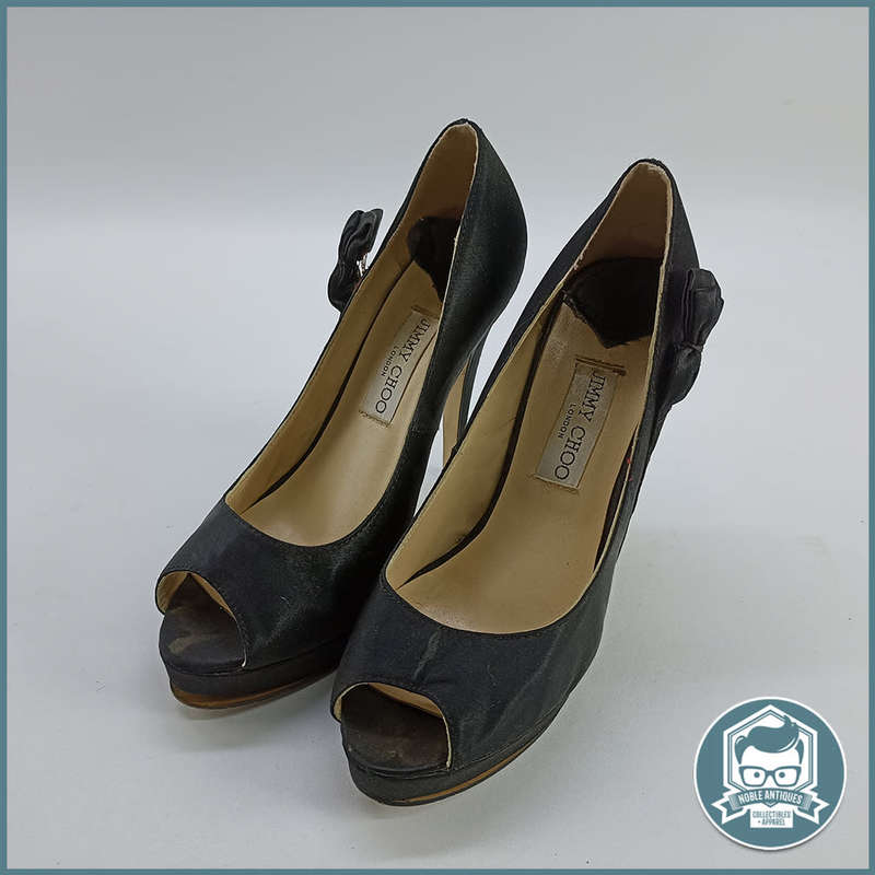 Original JIMMY CHOO Black Satin Bow Platform Slingback Pumps Size 6!!!