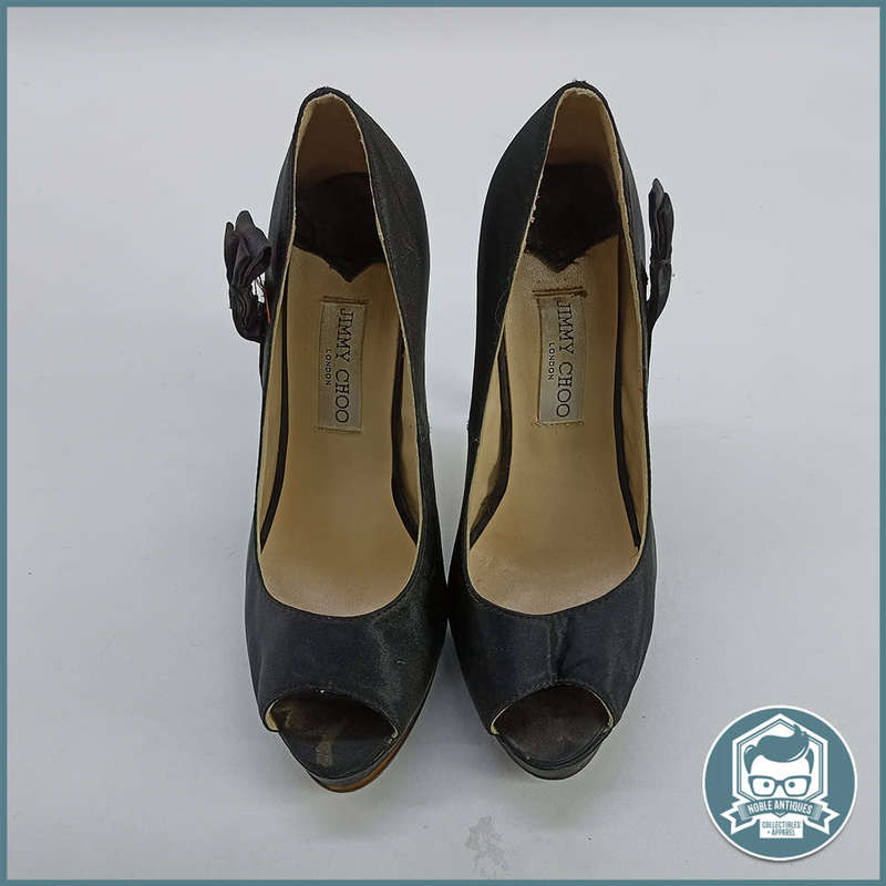Original JIMMY CHOO Black Satin Bow Platform Slingback Pumps Size 6!!!