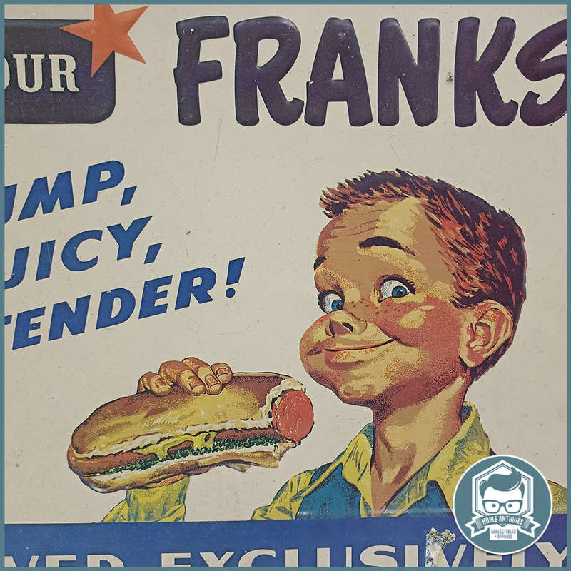 Embossed Armour franks hot dog Lithographed Sign !!!