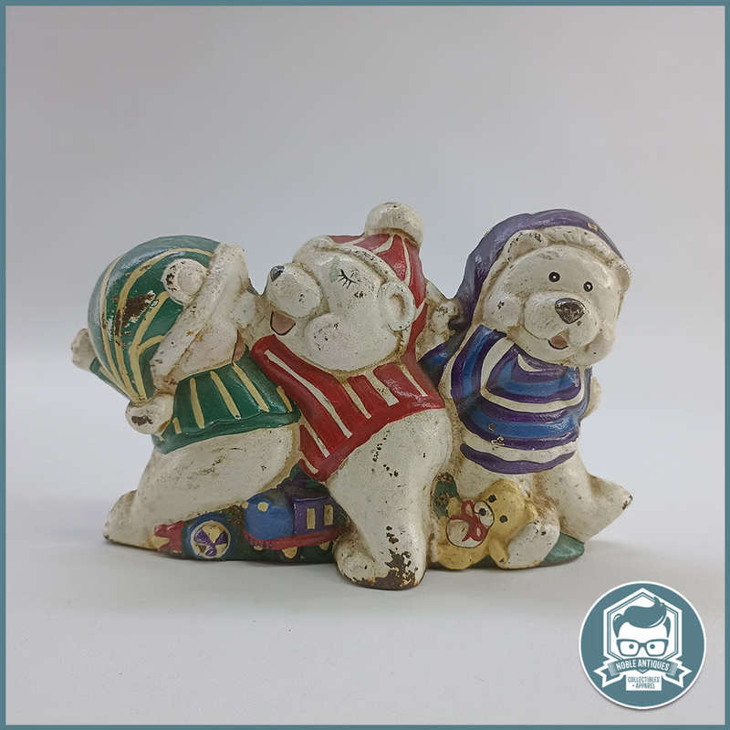 Vintage Cast Iron Door Stop 3 Little Polar Bears!!!