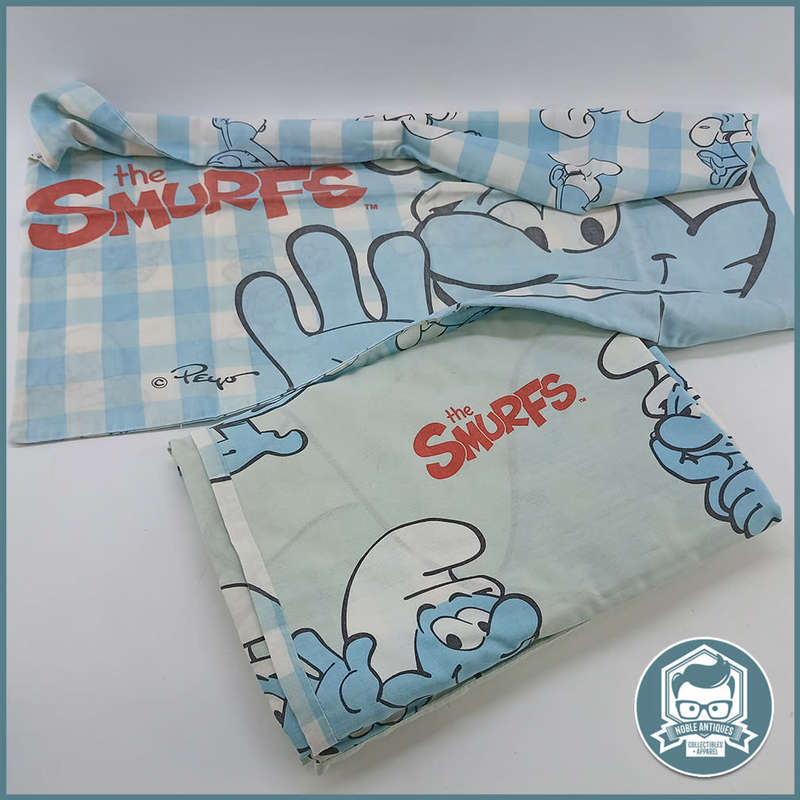 Original Vintage 80s Peyo Smurf Bedding!!! Cushion and Duvet Cover!!!