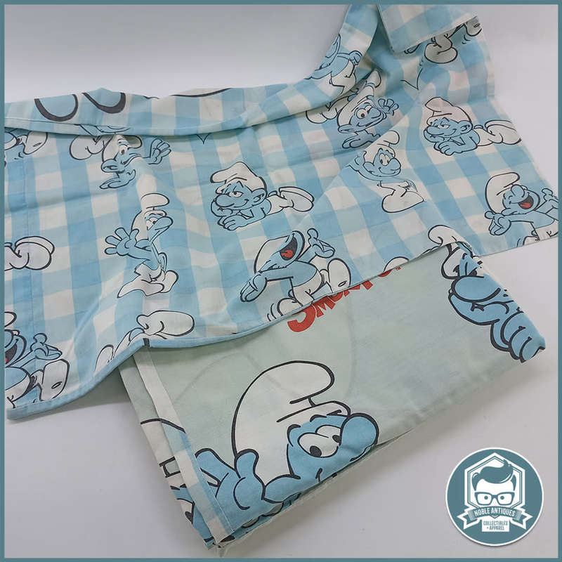 Original Vintage 80s Peyo Smurf Bedding!!! Cushion and Duvet Cover!!!
