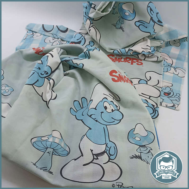 Original Vintage 80s Peyo Smurf Bedding!!! Cushion and Duvet Cover!!!