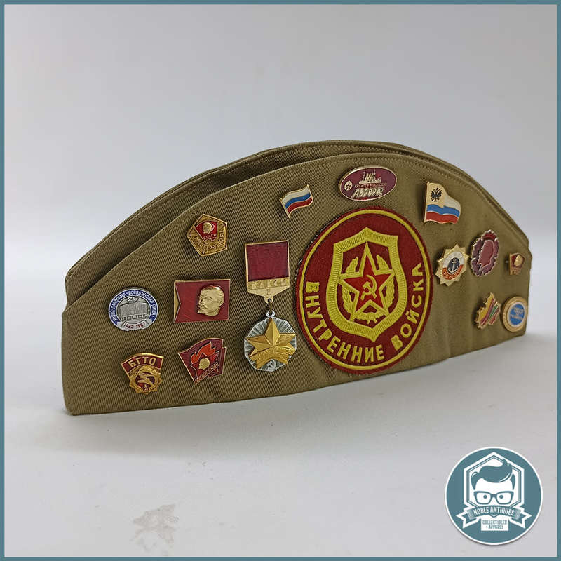 Vintage Soviet Union Russian Military Garrison Hat w pins !!!