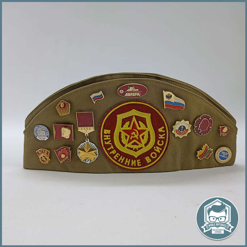 Vintage Soviet Union Russian Military Garrison Hat w pins !!!