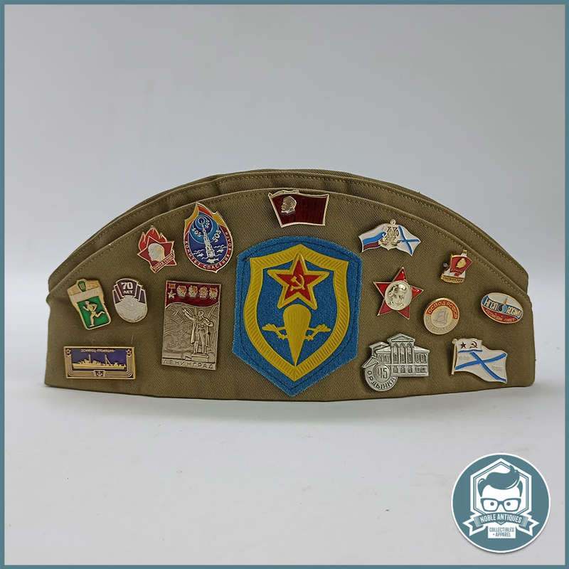Vintage Soviet Union Russian Military Garrison Hat w pins !!!