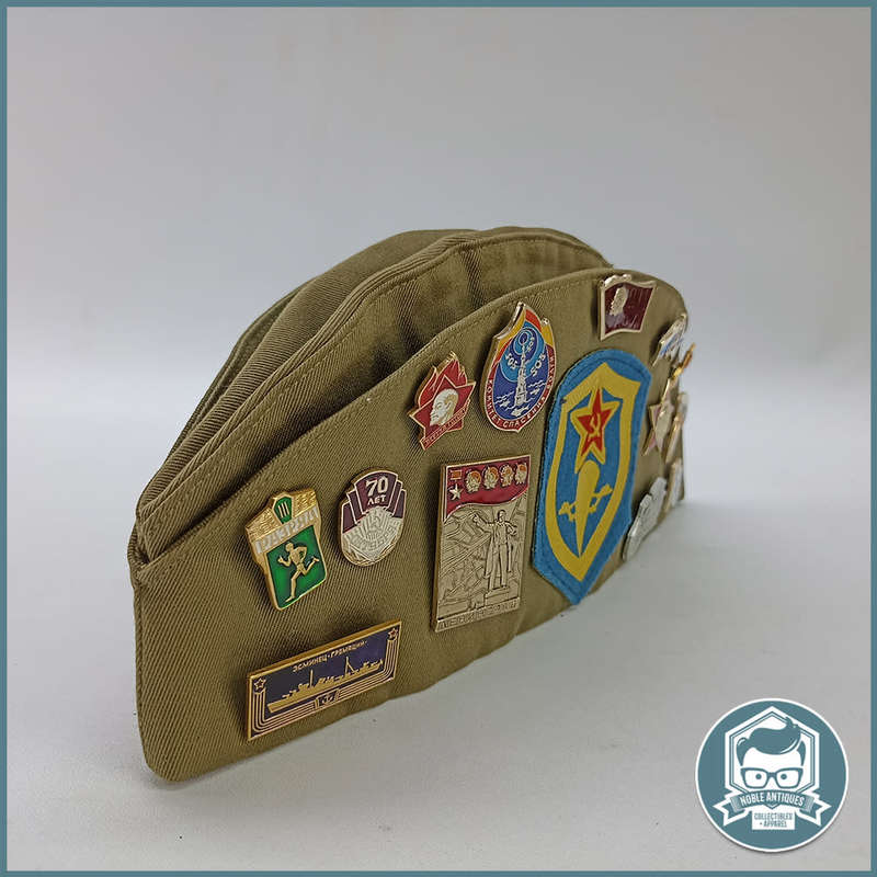 Vintage Soviet Union Russian Military Garrison Hat w pins !!!