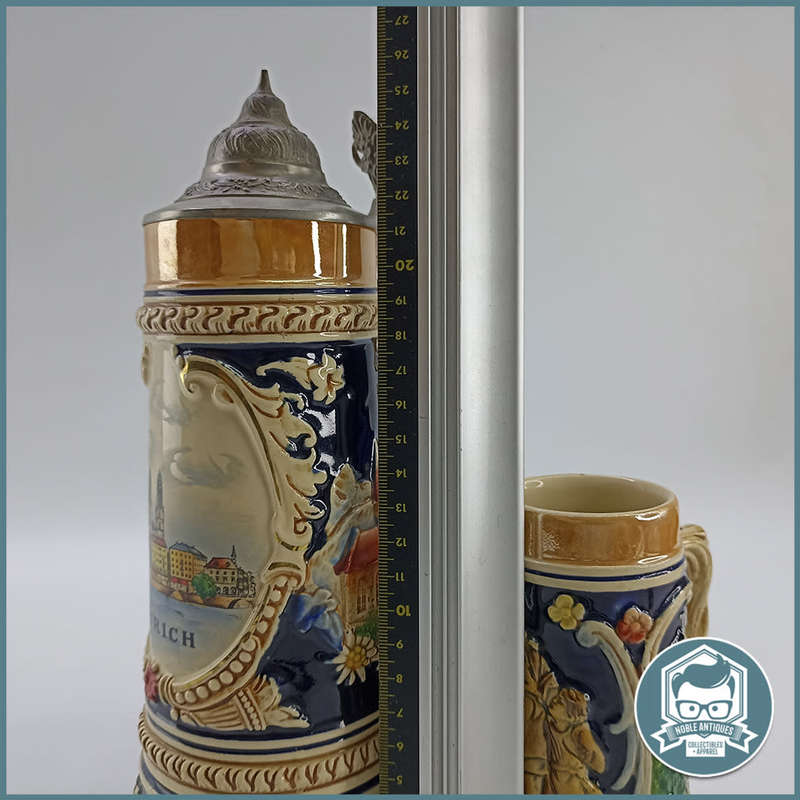 Vintage German Glazed Porcelain Musical Beer Stein And Tankard!!!