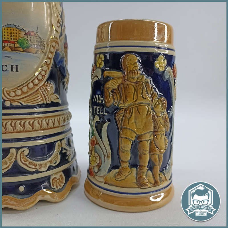 Vintage German Glazed Porcelain Musical Beer Stein And Tankard!!!
