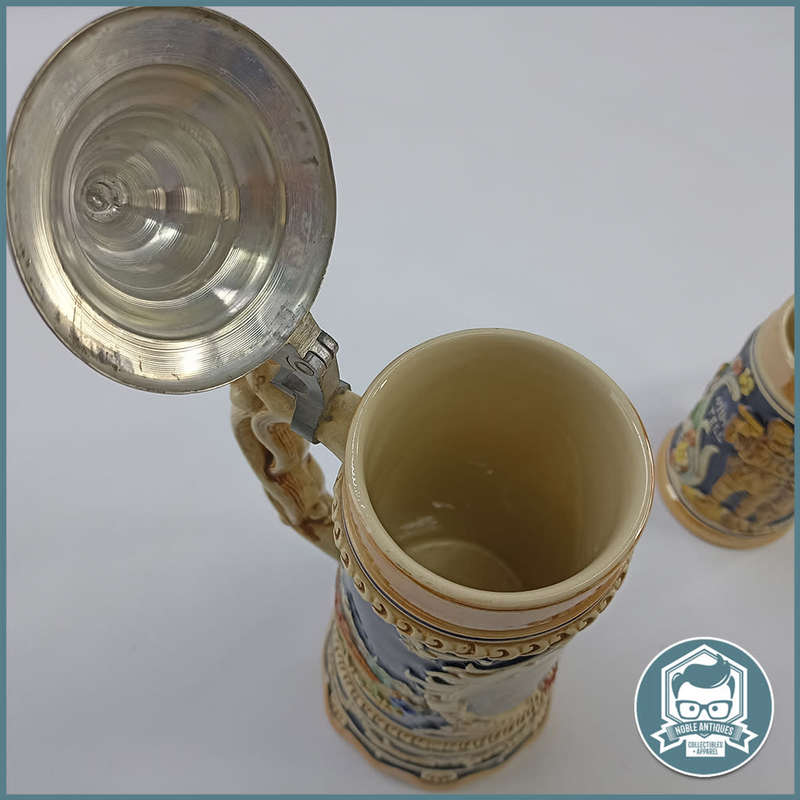 Vintage German Glazed Porcelain Musical Beer Stein And Tankard!!!