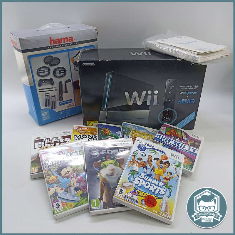 Boxed NINTENDO WII BLACK With HAMA Accessory Kit and 8 Games !!!