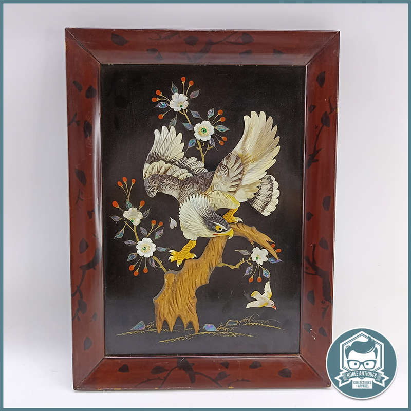 Vintage Japanese Inlay Mother Of Pearl Eagle Panel!!
