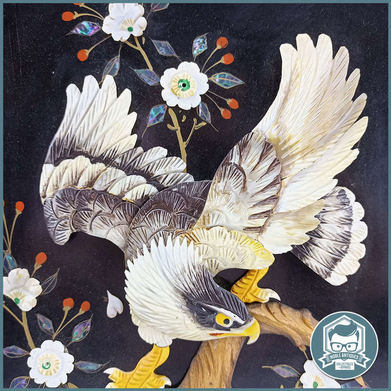 Vintage Japanese Inlay Mother Of Pearl Eagle Panel!!