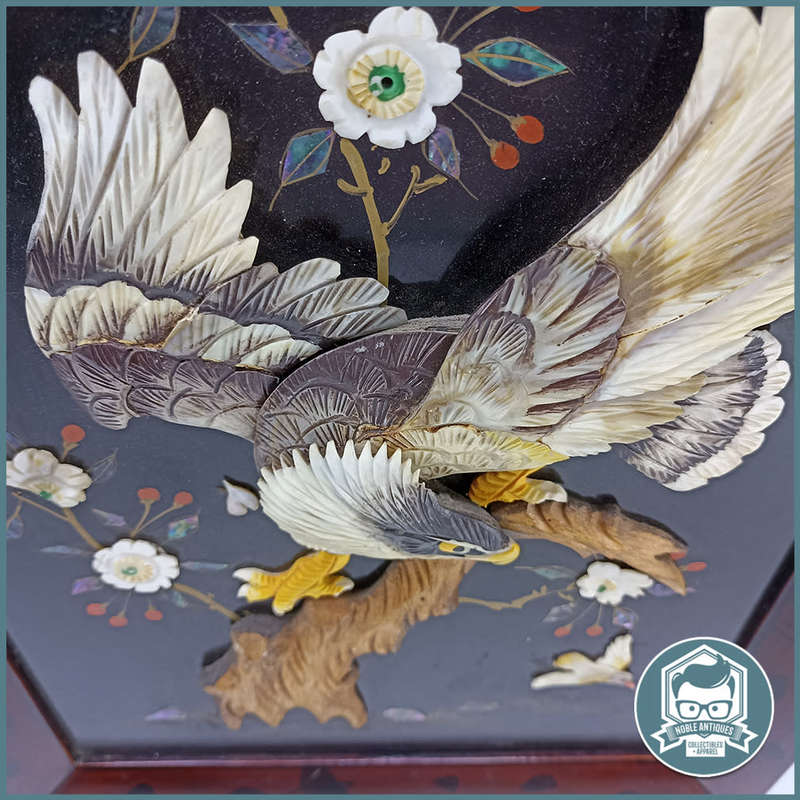 Vintage Japanese Inlay Mother Of Pearl Eagle Panel!!