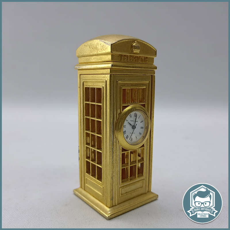 Miniature Park Lane Quartz Novelty Brass Desk Clocks British Phone Box Style!!!