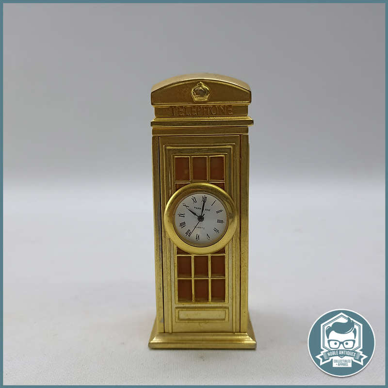 Miniature Park Lane Quartz Novelty Brass Desk Clocks British Phone Box Style!!!