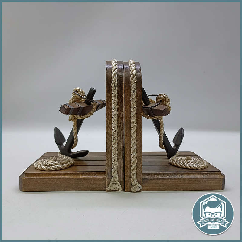 Vintage Maritime Anchor Wood and Metal Book Ends !!!
