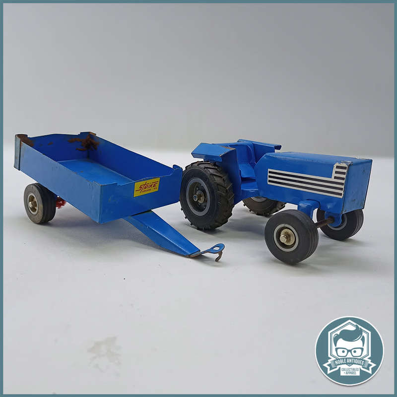 Vintage STRIKE Toy Pressed Metal Tractor and Bale Trailer!!
