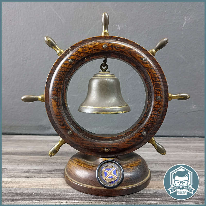 Vintage Brass and Wood Ships Wheel Bell Gong!!!