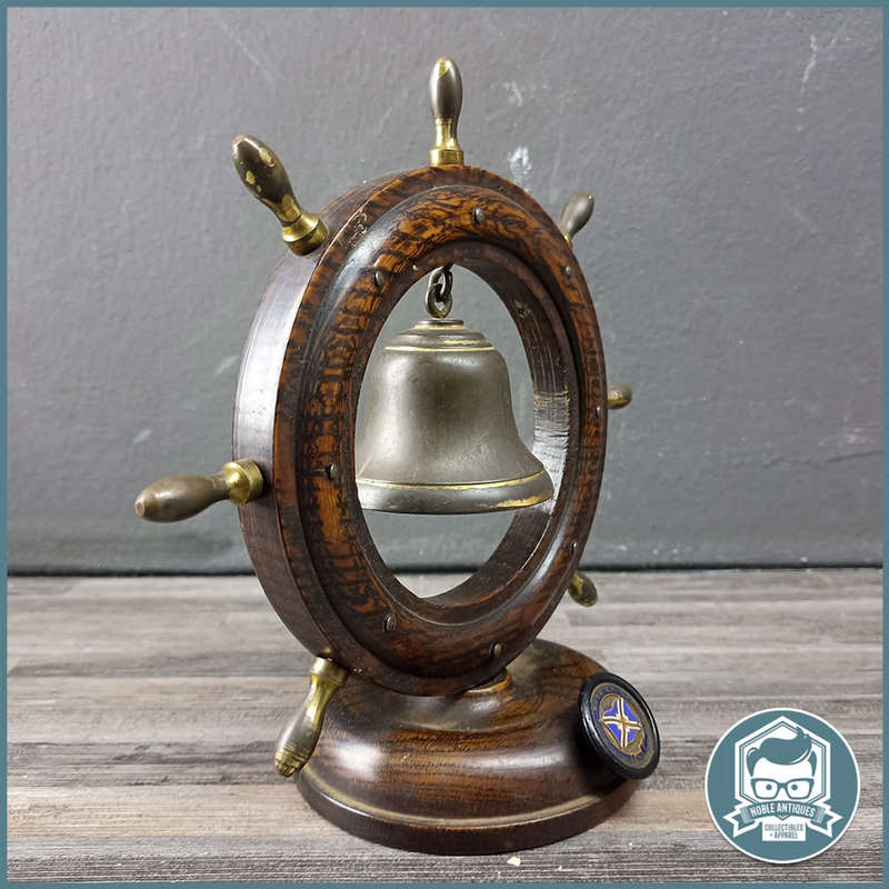 Vintage Brass and Wood Ships Wheel Bell Gong!!!
