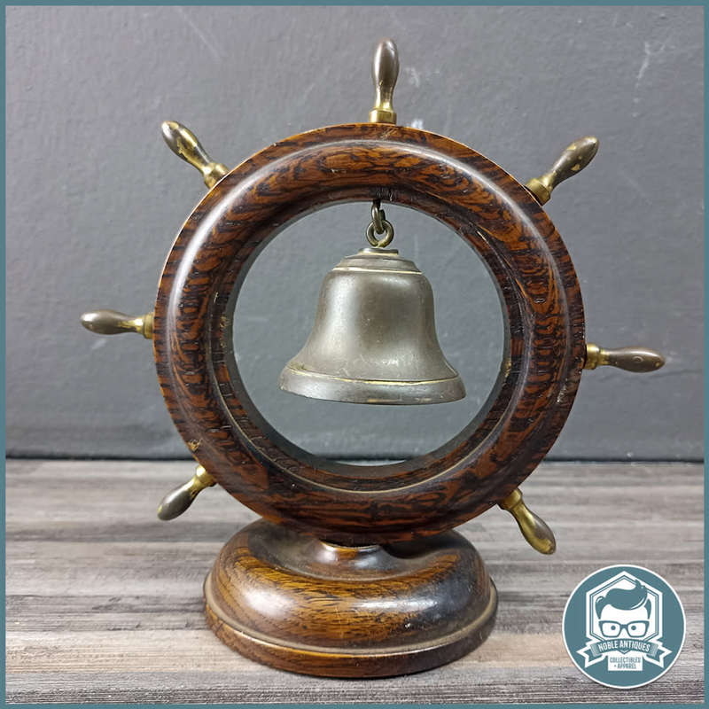 Vintage Brass and Wood Ships Wheel Bell Gong!!!
