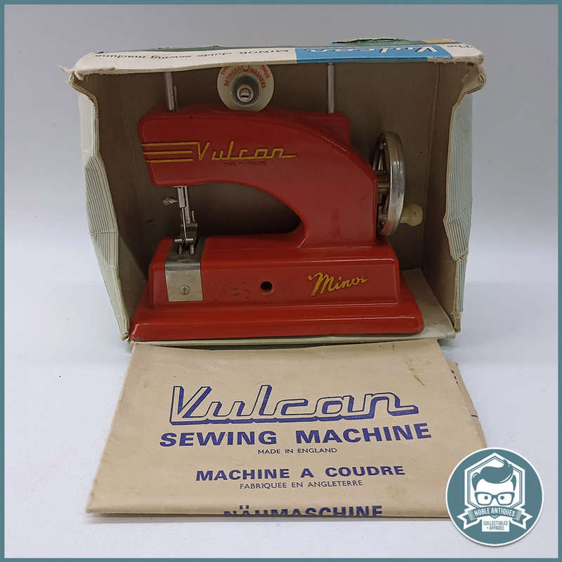Vintage 1950`s Red  Vulcan Minor Toy Sewing Machine With Original Box!!!