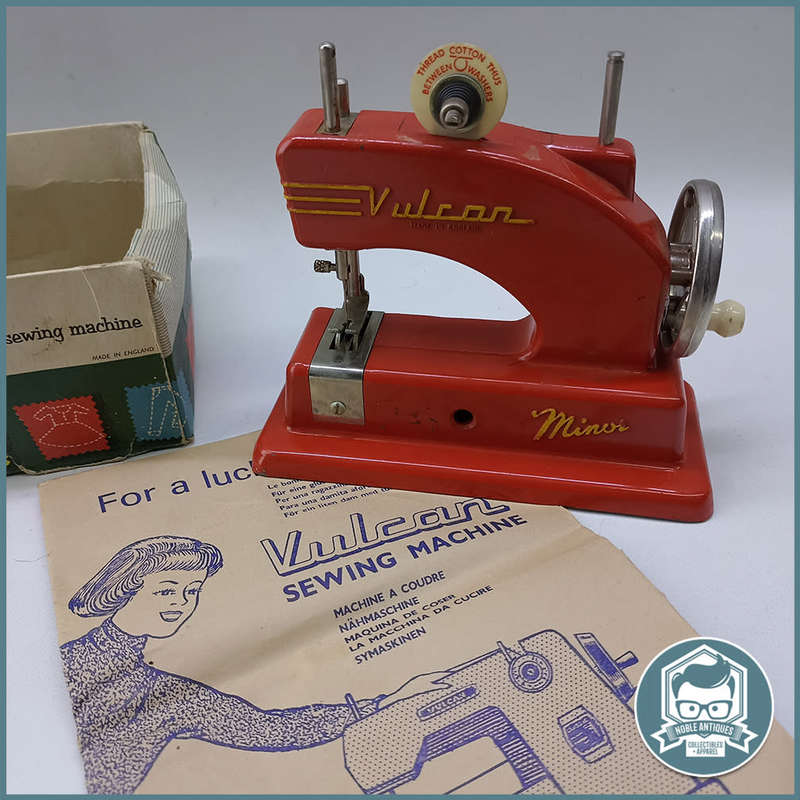 Vintage 1950`s Red  Vulcan Minor Toy Sewing Machine With Original Box!!!