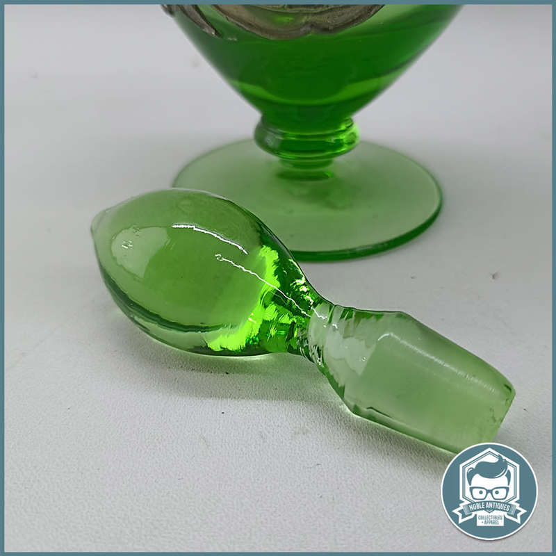 Amazing Bohemian Green Glass Silver Metal Overlay Decanter!!!